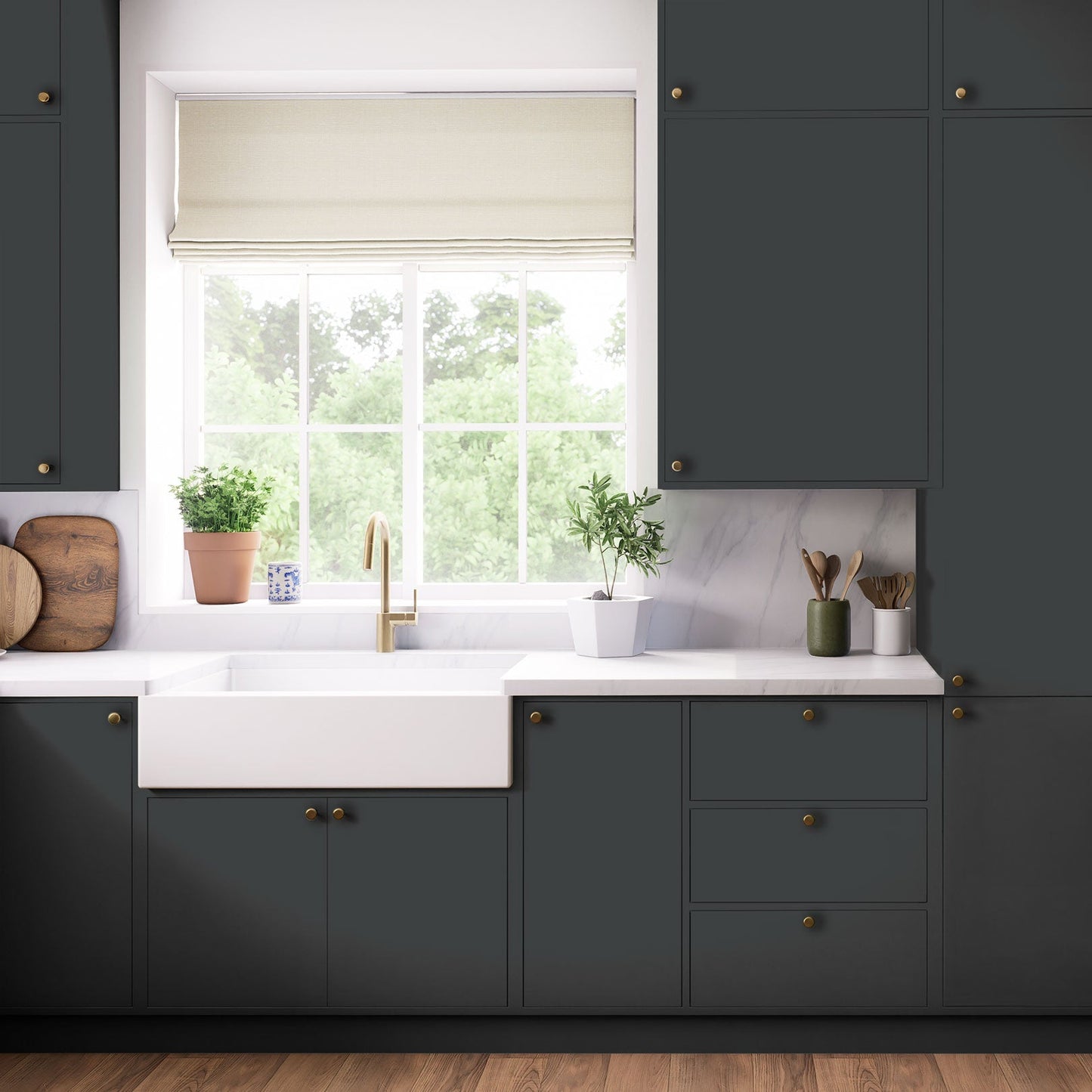 Kitchen Larder Doors, Flat Slab in Black Blue