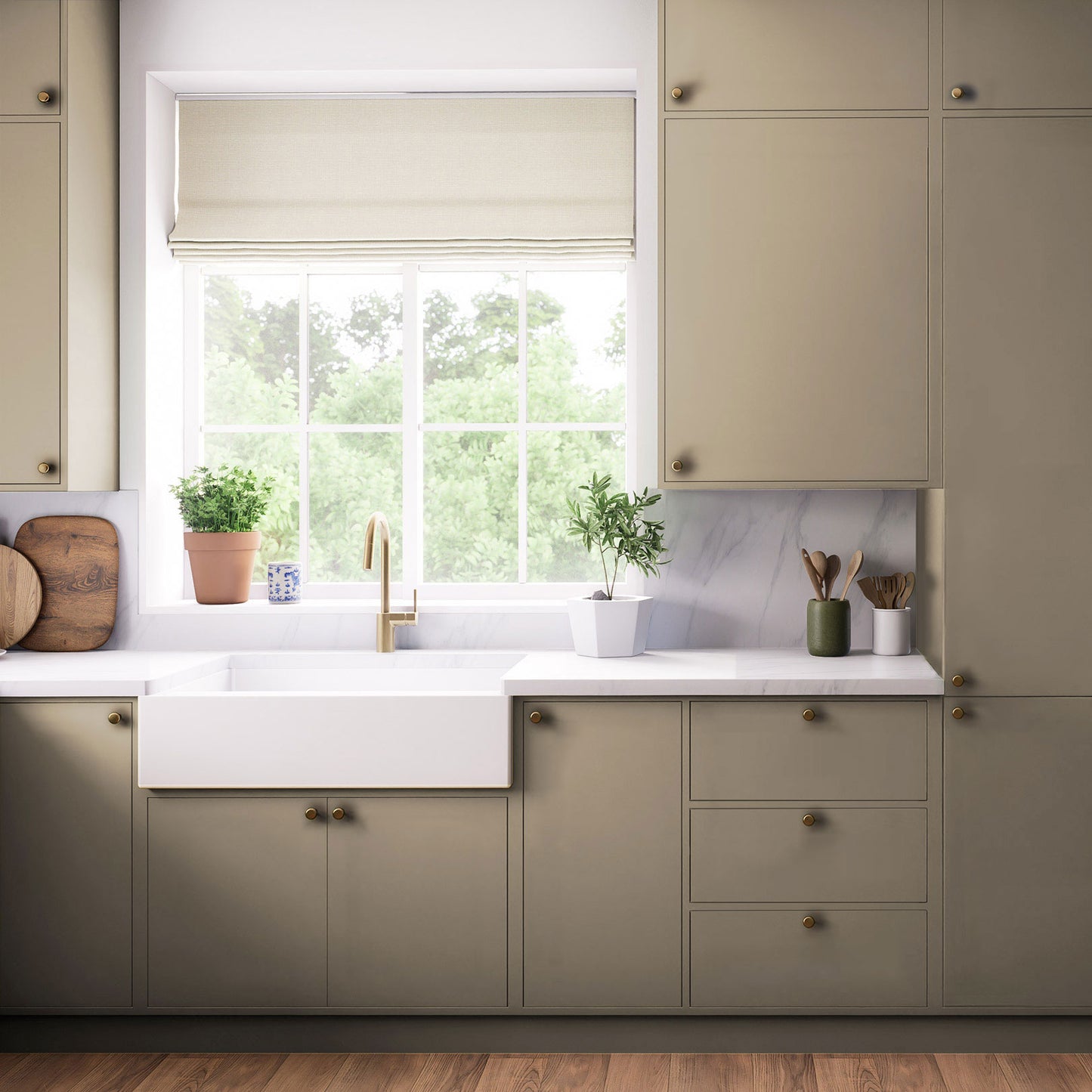 Kitchen Highline & Medium Wall Doors, Flat Slab in Coastal Fog