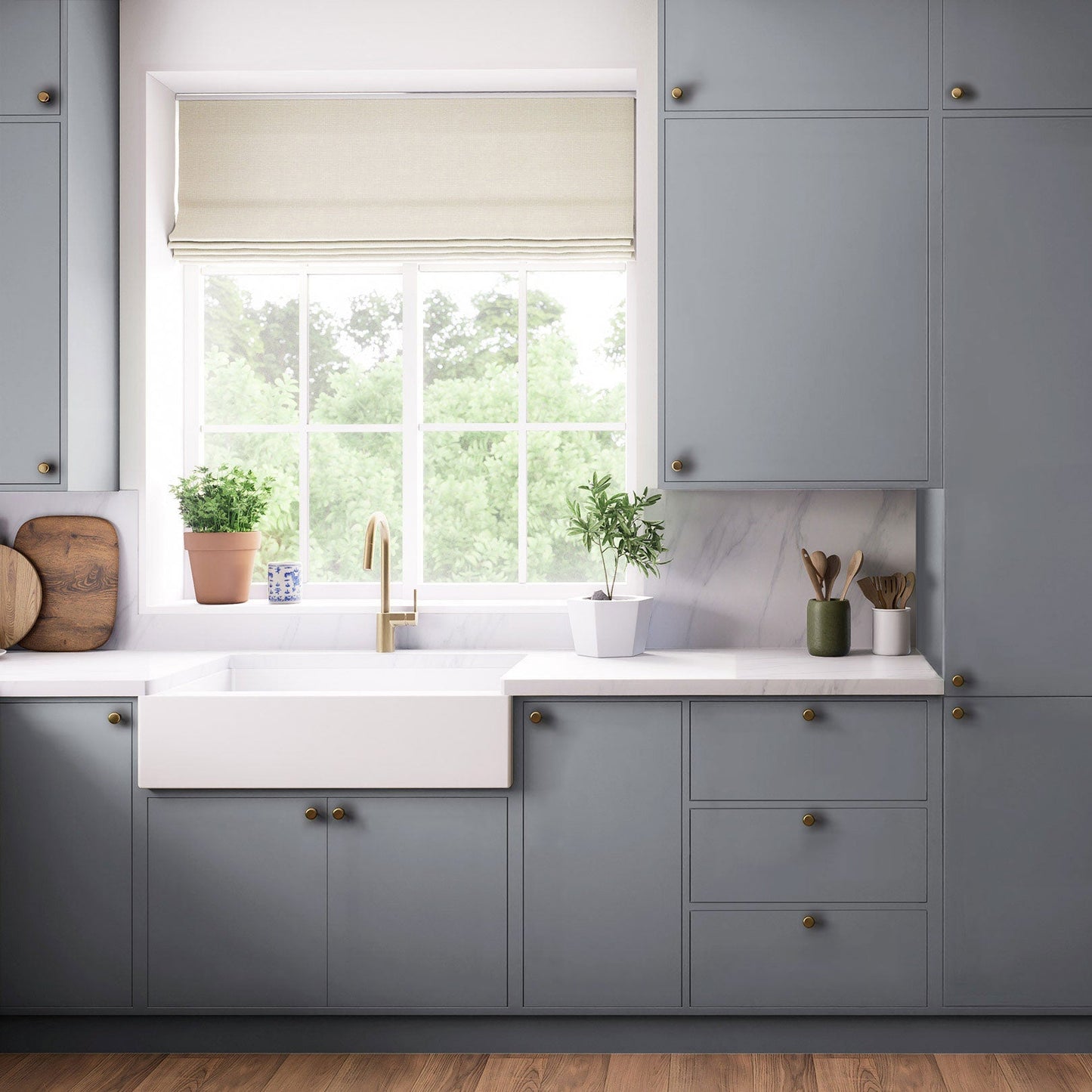 Kitchen Drawer Fronts, Flat Slab in Fishing Lead