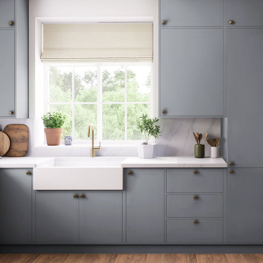 Kitchen Tall Wall Doors, Flat Slab in Fishing Lead