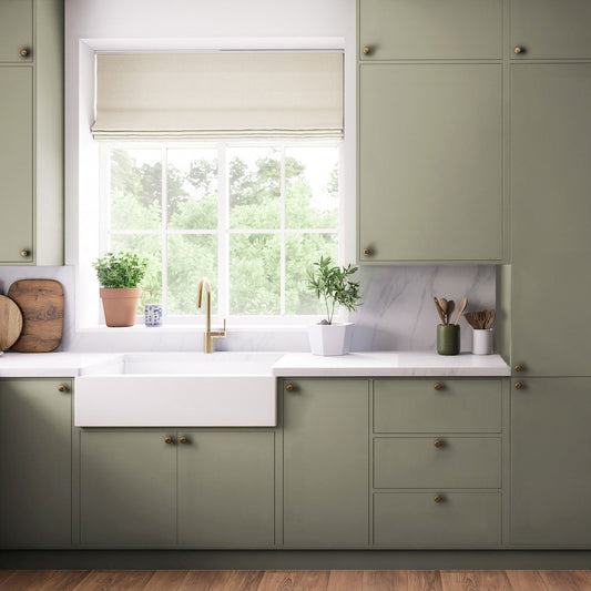 Kitchen Highline & Medium Wall Doors, Flat Slab in Moss Green