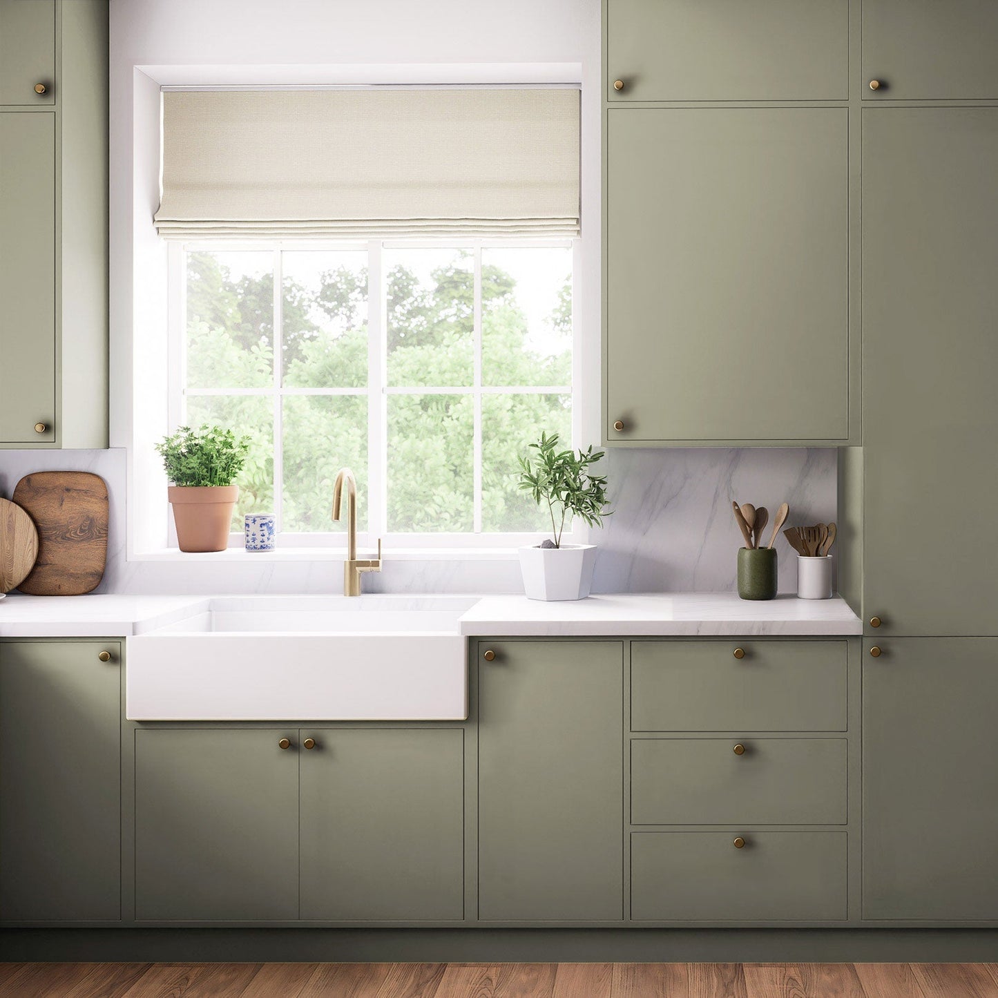 Kitchen Larder Doors, Flat Slab in Moss Green