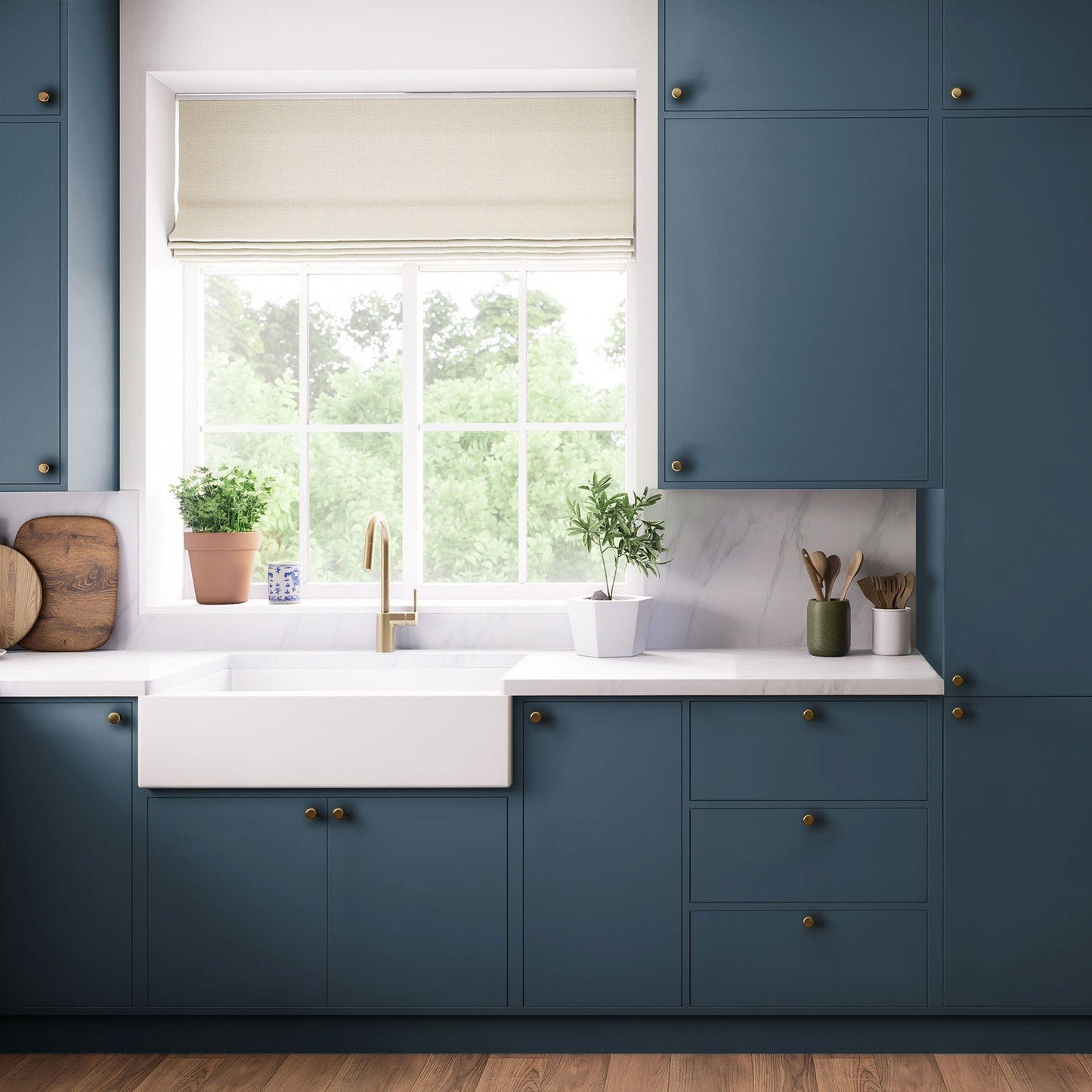 Kitchen Drawer Fronts, Flat Slab in Norfolk Blue