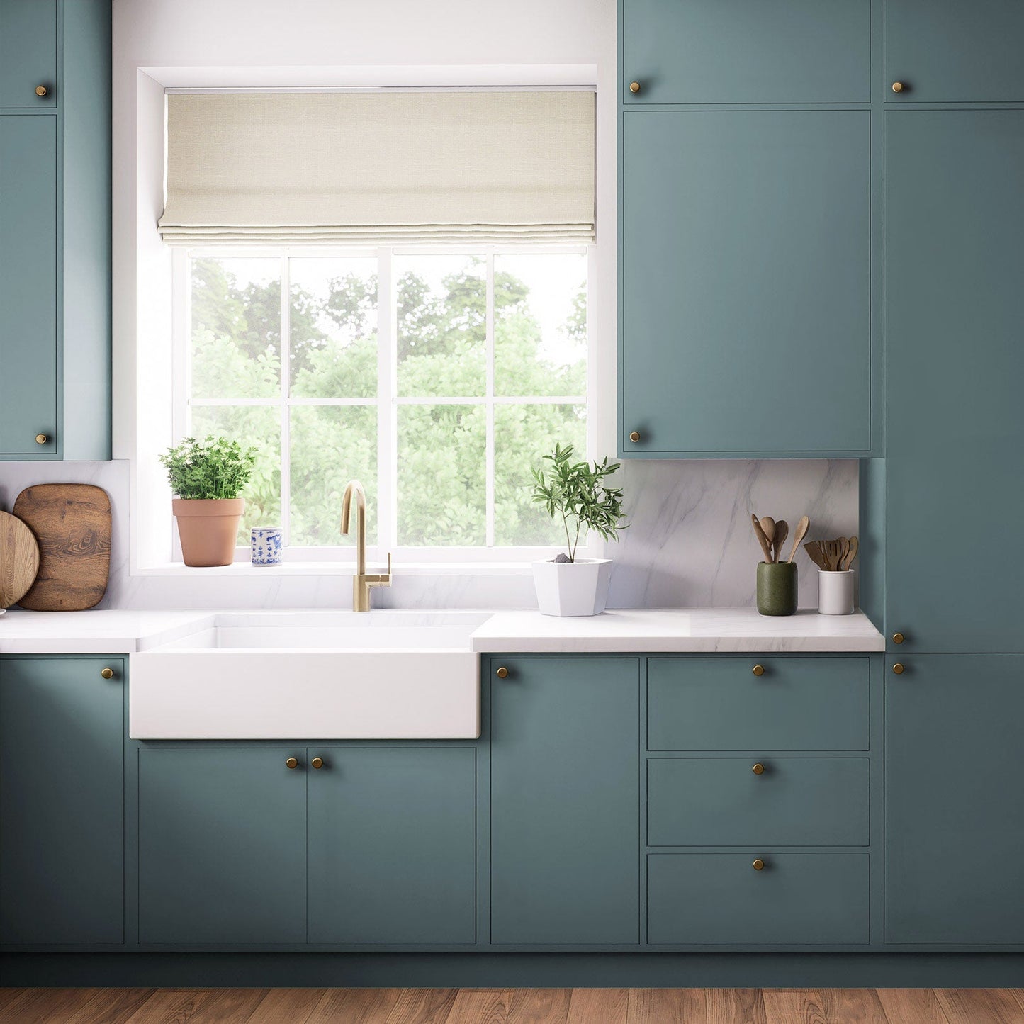 Kitchen Drawer Fronts, Flat Slab in Ocean Teal