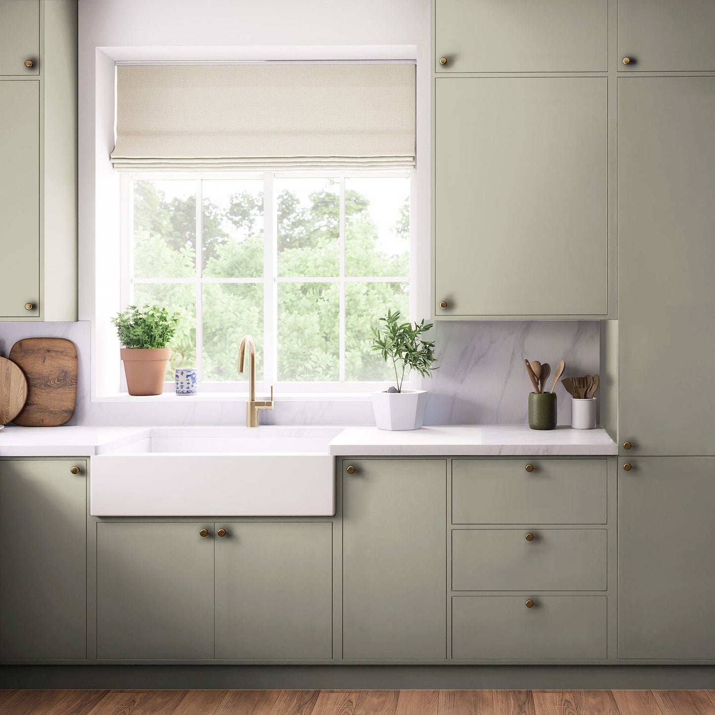 Kitchen Larder Doors, Flat Slab in Spring Green