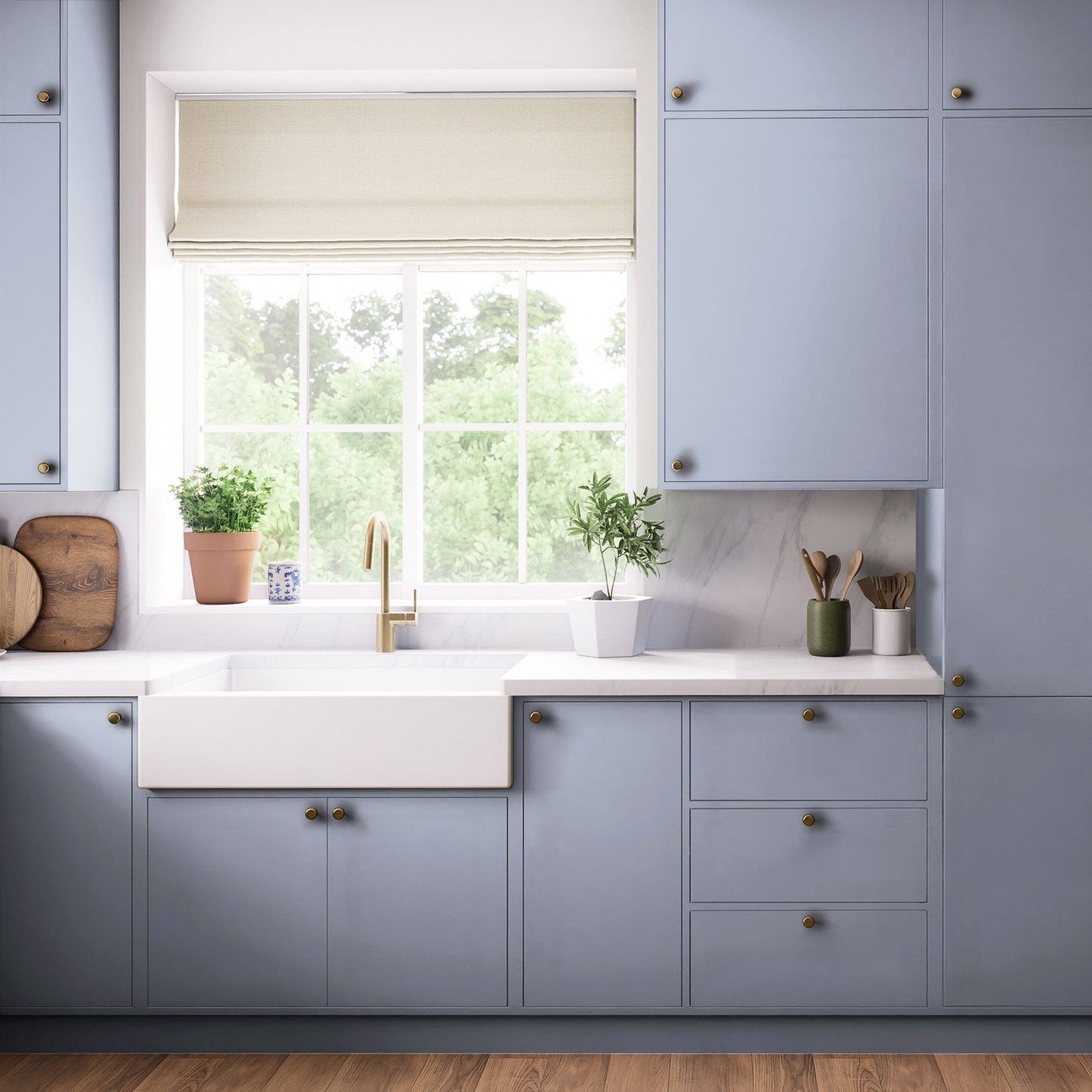 Kitchen Drawer Fronts, Flat Slab in Watervliet Blue