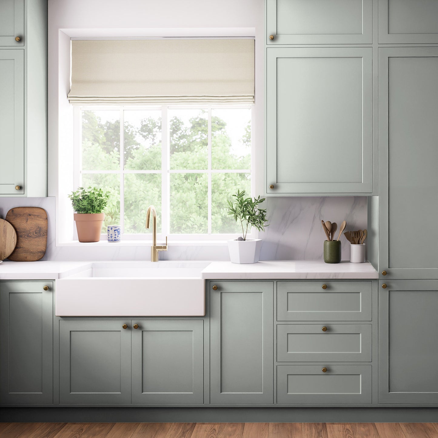 Kitchen Drawerline & Low Wall Doors, Shaker Style in Green Grey