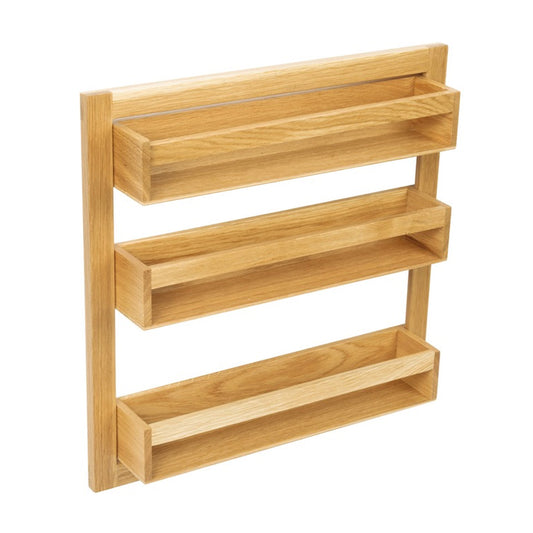 Spice Rack - 3 Shelf Wall-Mounted, 400mm Solid European Oak