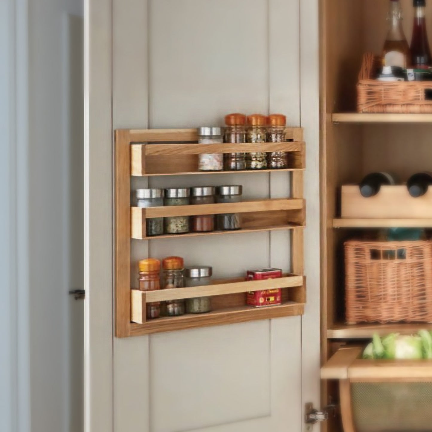 Spice Rack - 3 Shelf Wall-Mounted, 400mm Solid European Oak