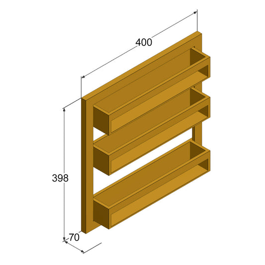 Spice Rack - 3 Shelf Wall-Mounted, 400mm Solid European Oak