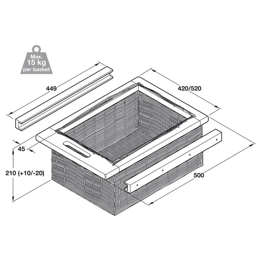 Wicker Basket Set with Runners - Fits 500-600mm Cabinets